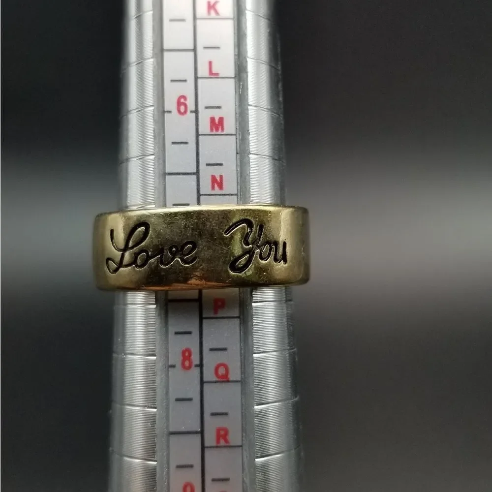 Stunning love gold tone ring size 7 promise jewelry bridal engagement. R121